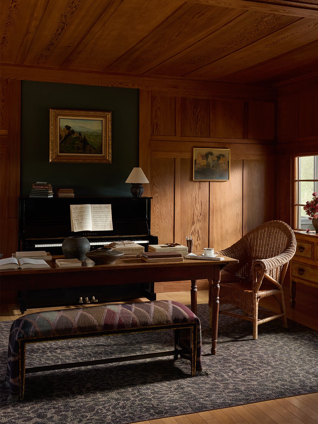 wood paneled dining room
