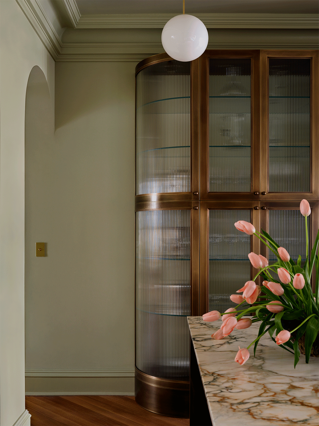fluted brass kitchen cabinet