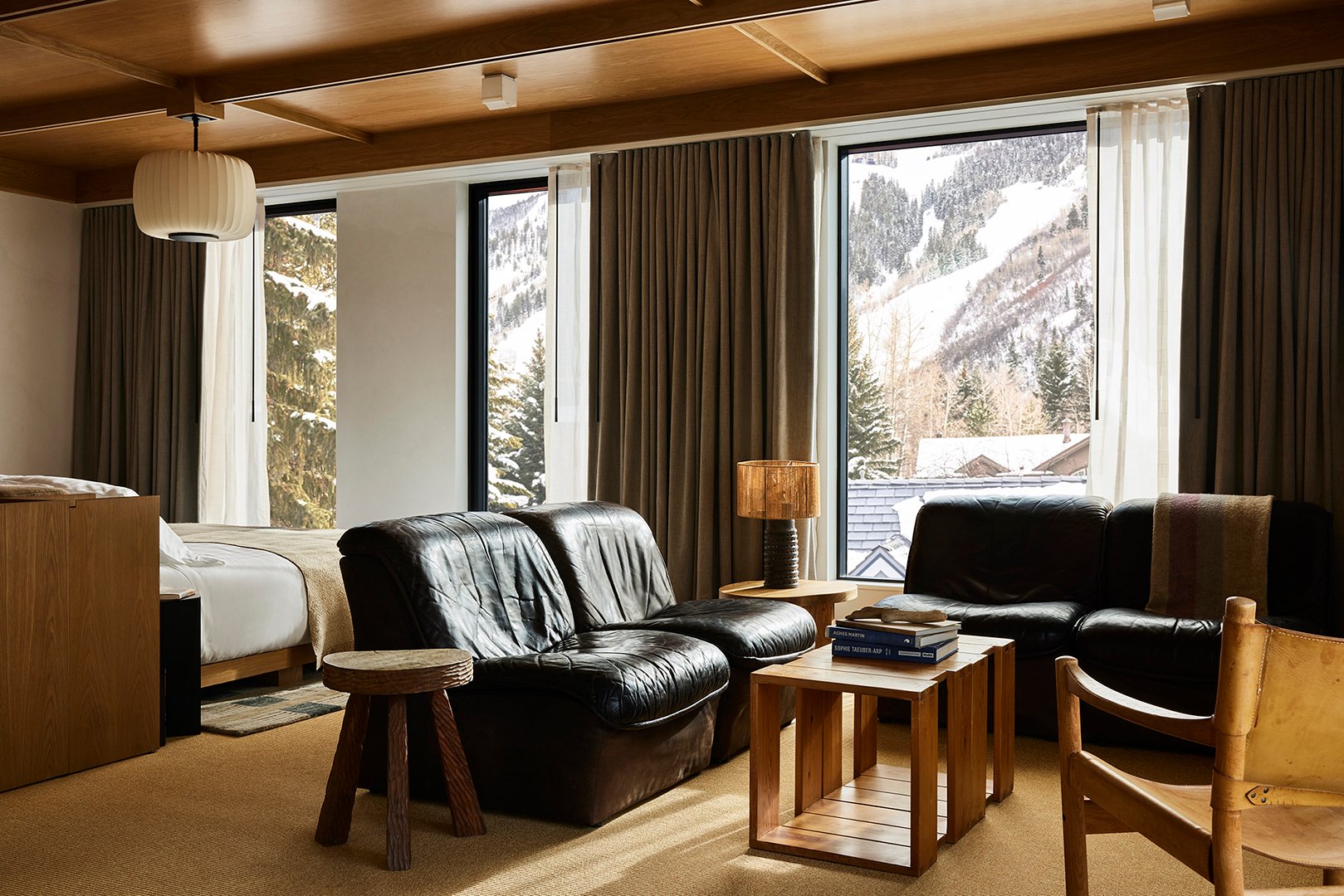 leather seating area in bedroom