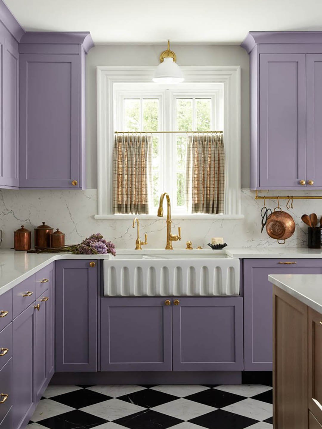 kitchen with purple cabinets