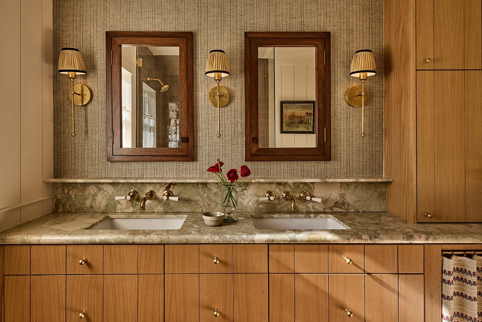 slatted wood vanity doors