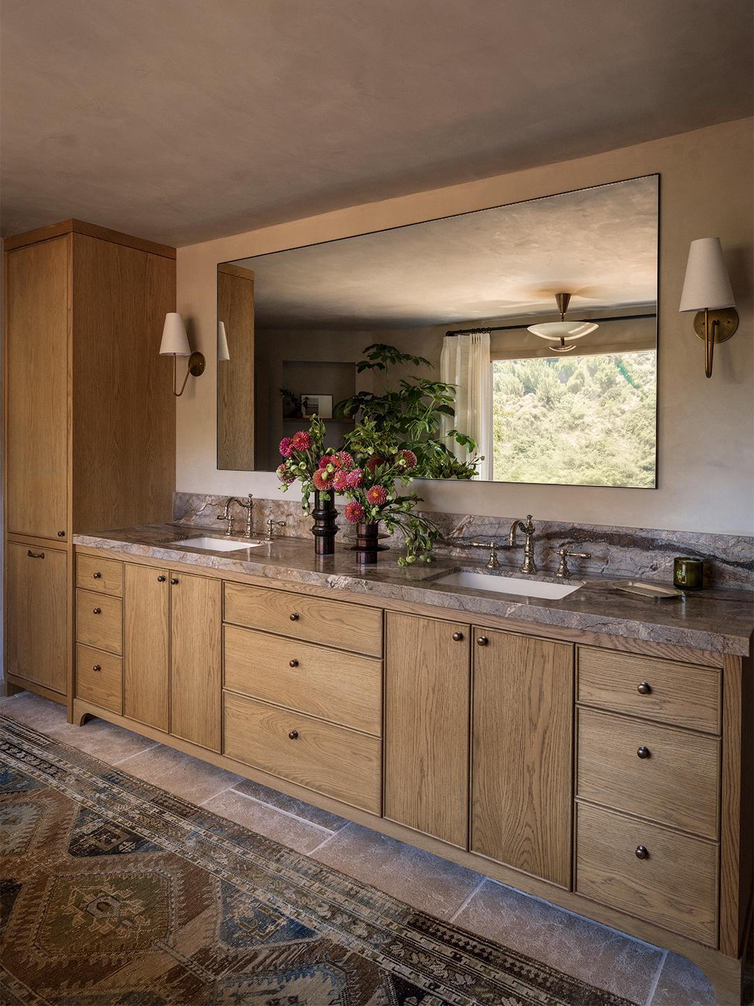 long oak wood vanity
