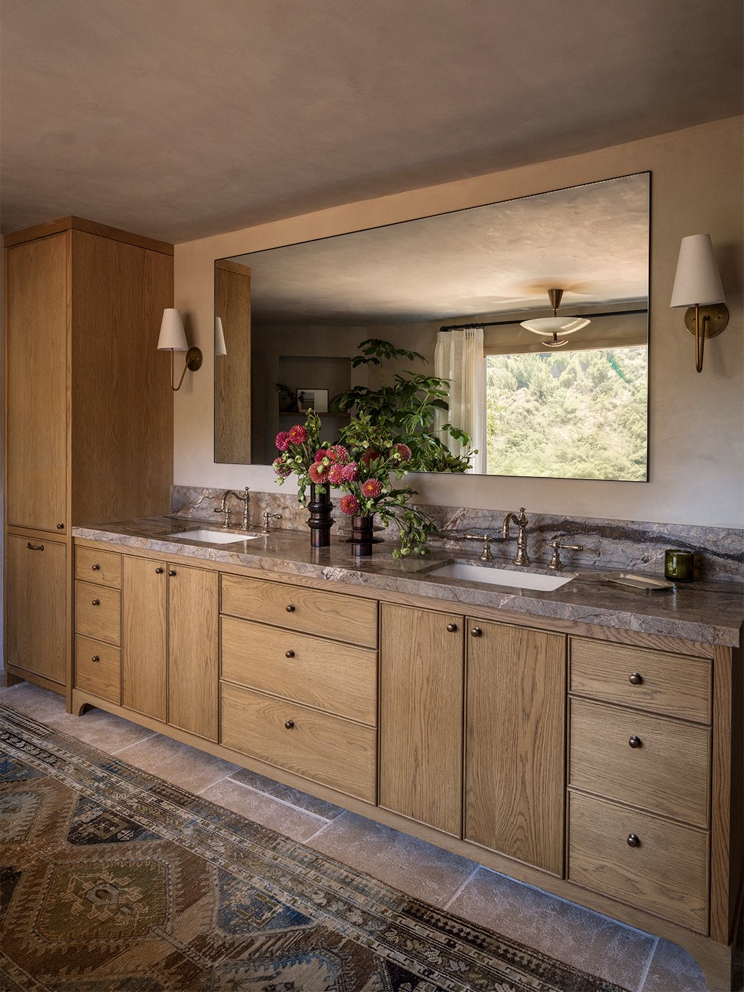 long oak wood vanity