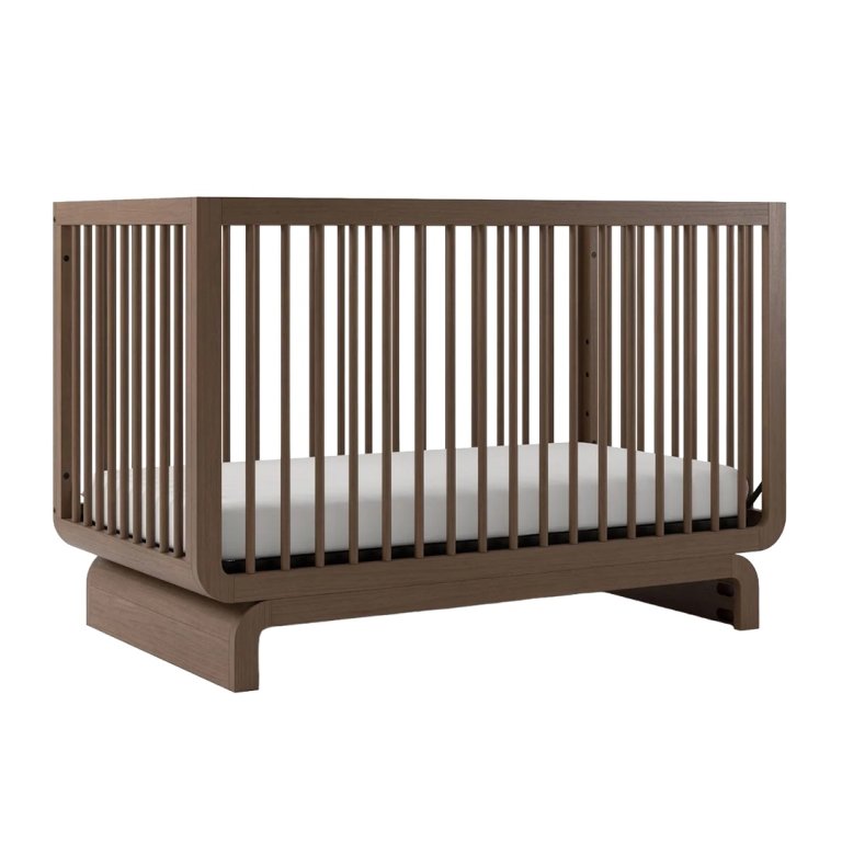 Walnut crib on white background.